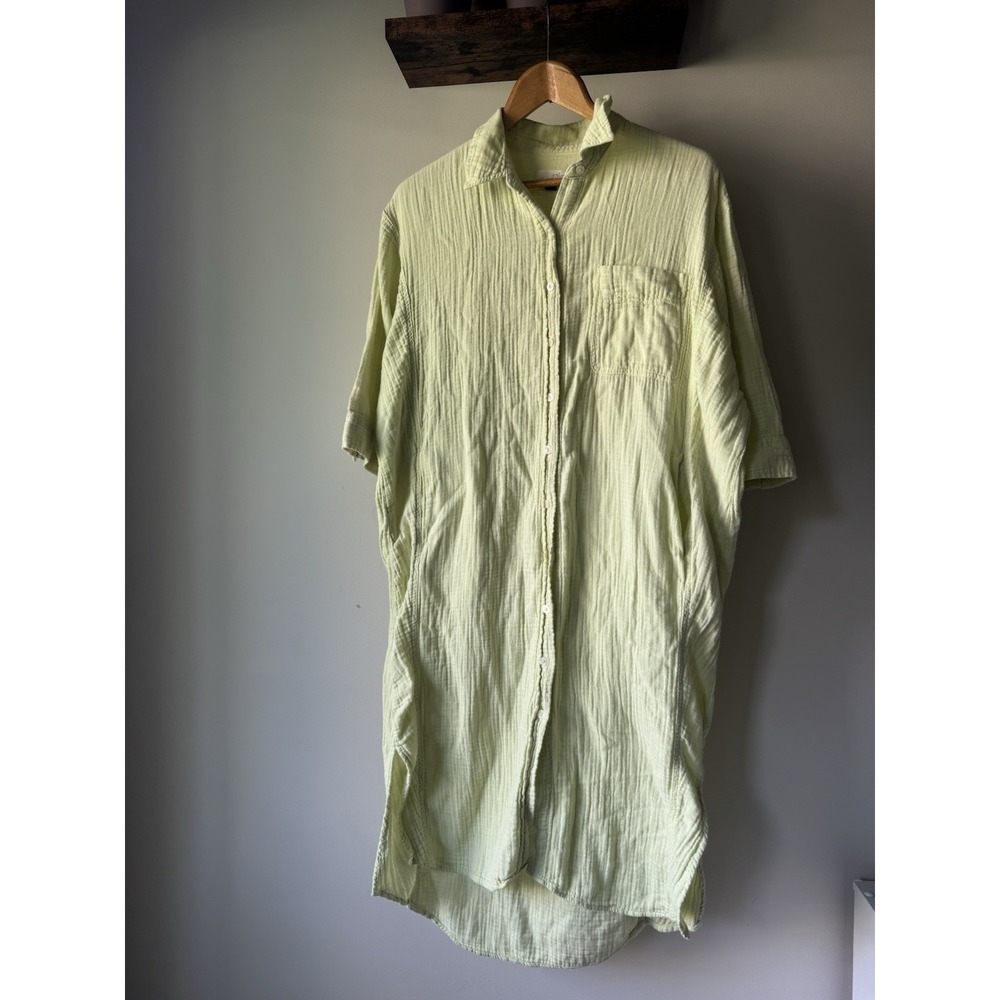 Universal Thread Gauze Shirt Dress M Medium Lime Green Cotton Button Down Midi